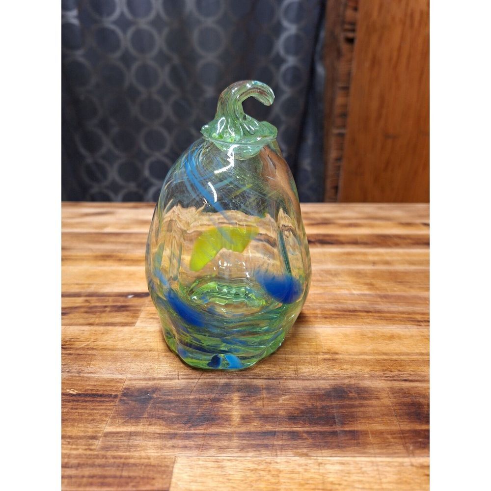 Handblown‎ Crackle Art Glass Pear Fruit Decor Paperweight 6' Tall Swirl Colored